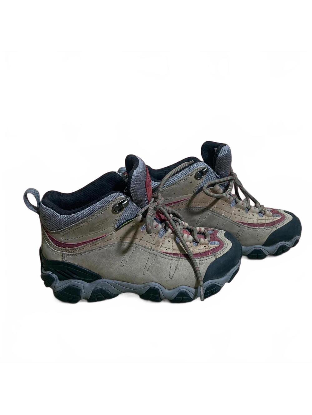 OBOZ Yellowstone Womens Waterproof Hiking Boots Tan & Red Leather Size 7.5 EU 38